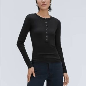Everlane Pima Micro Rib Button Front Henley Long Sleeve Tee